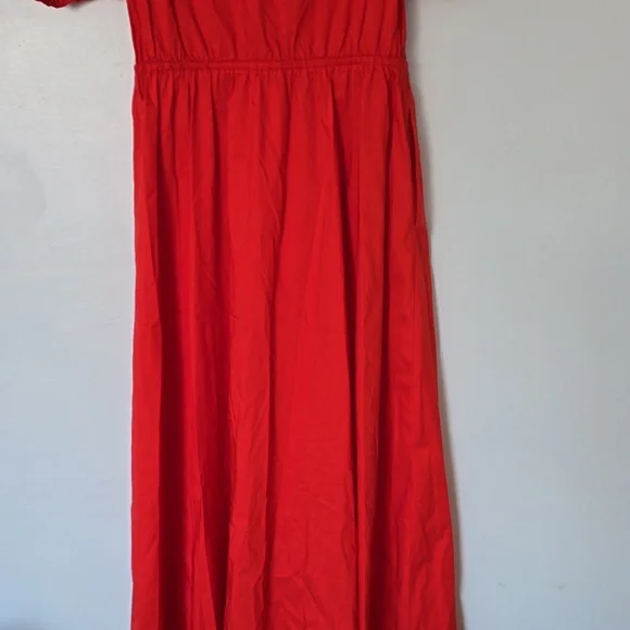 Cotton-Blend Puff-Sleeve Midi Dress
